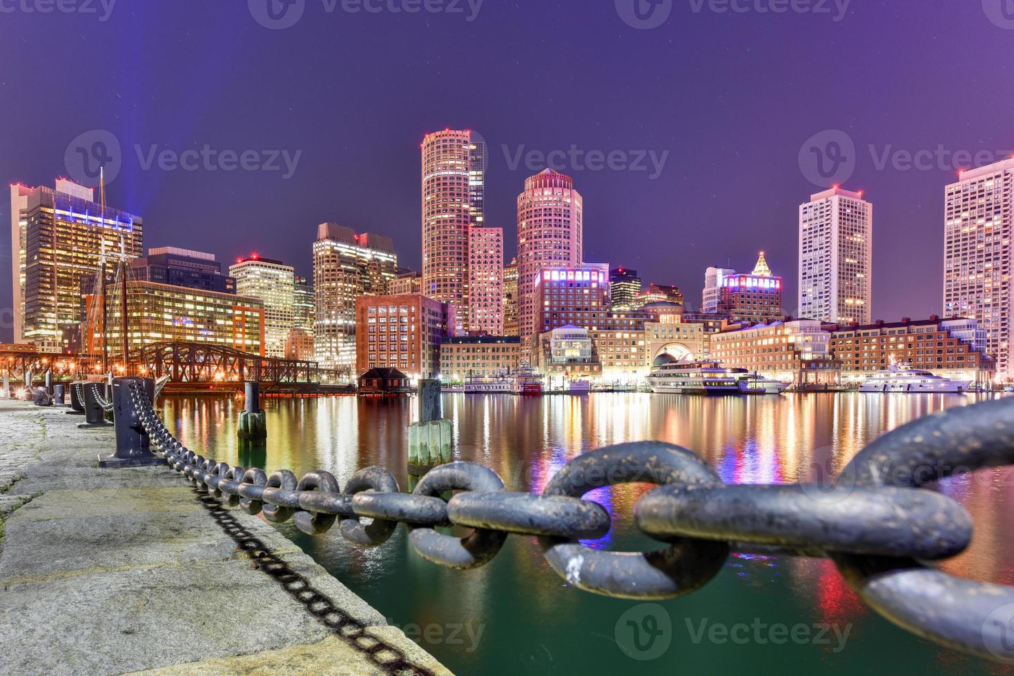 Boston skyline seen from Piers Park, Massachusetts, USA photo