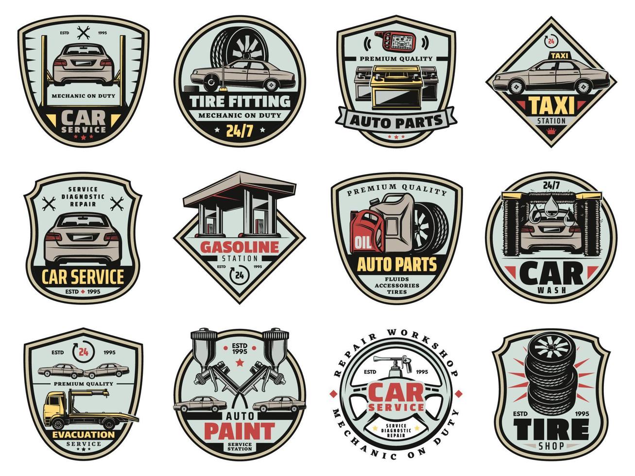 Car garage service and mechanic repair icons vector