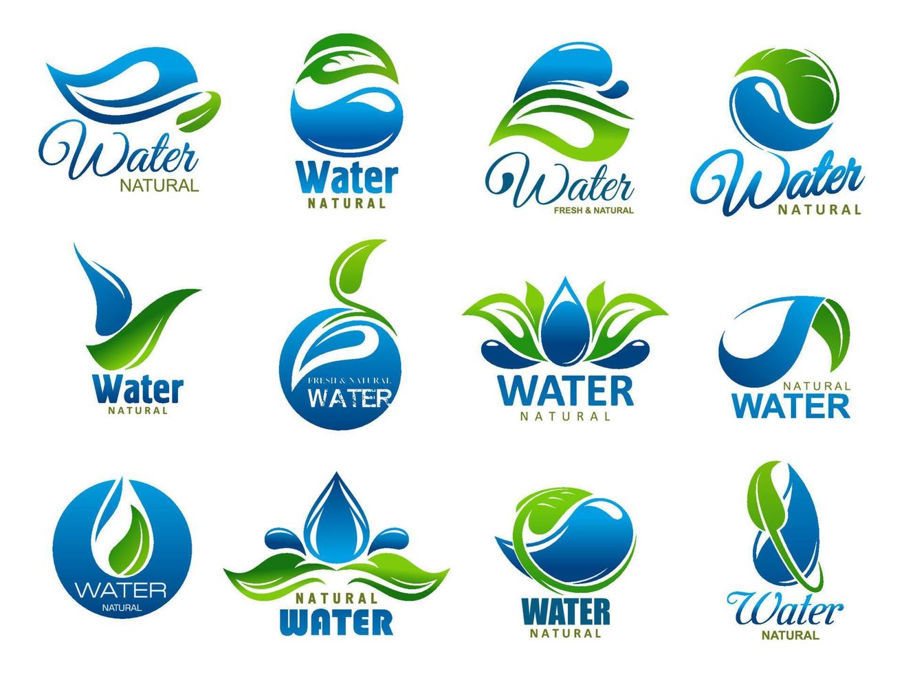 Natural and mineral water, vector icons