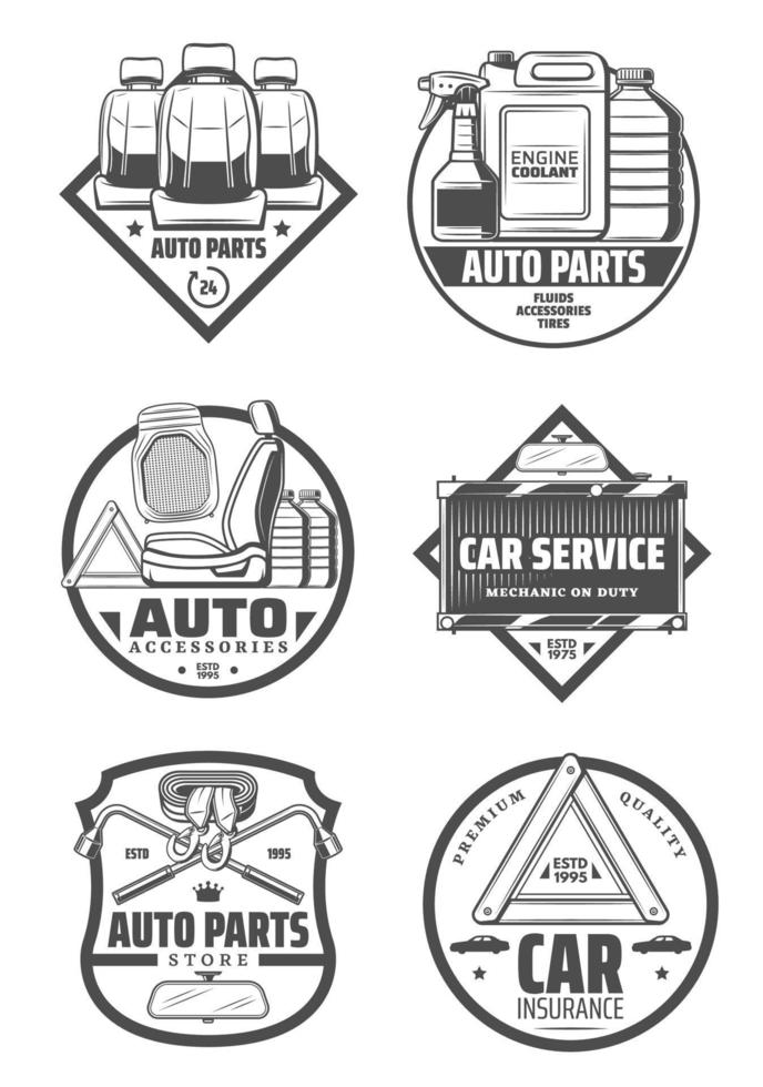 Car auto parts and service, vector icons