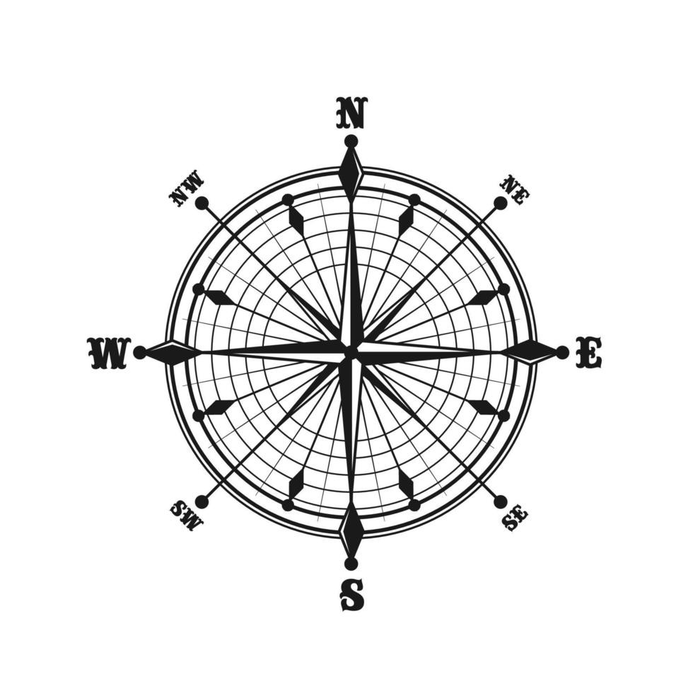 Compass with dial, monochrome icon vector