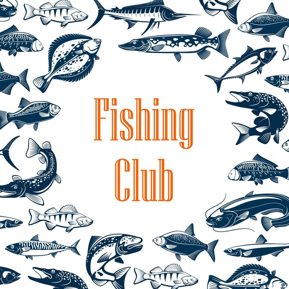 Fishing sport club poster with fish vector