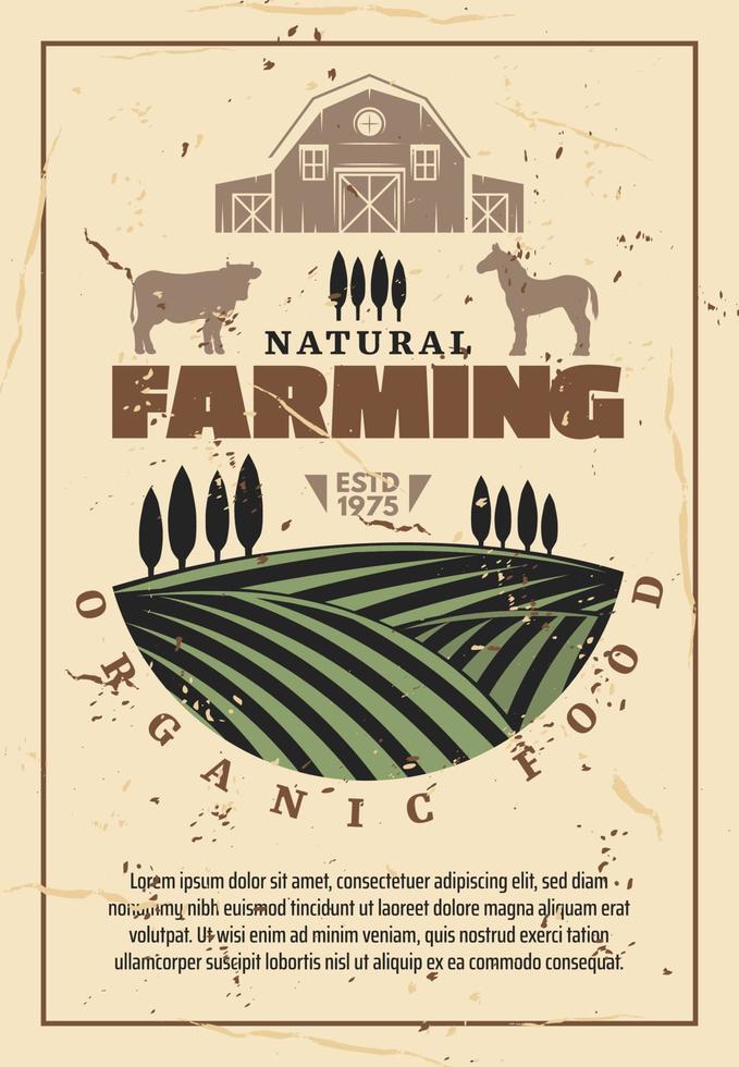 Organic farm agriculture retro poster vector