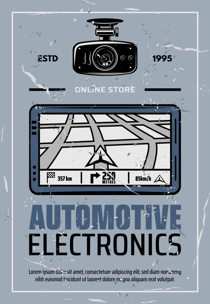 cartel retro de la tienda en línea de la electrónica del coche vector