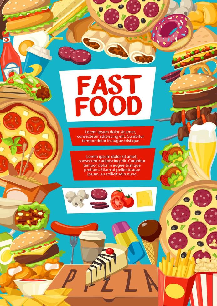 Fast food menu cover for street dishes or desserts vector