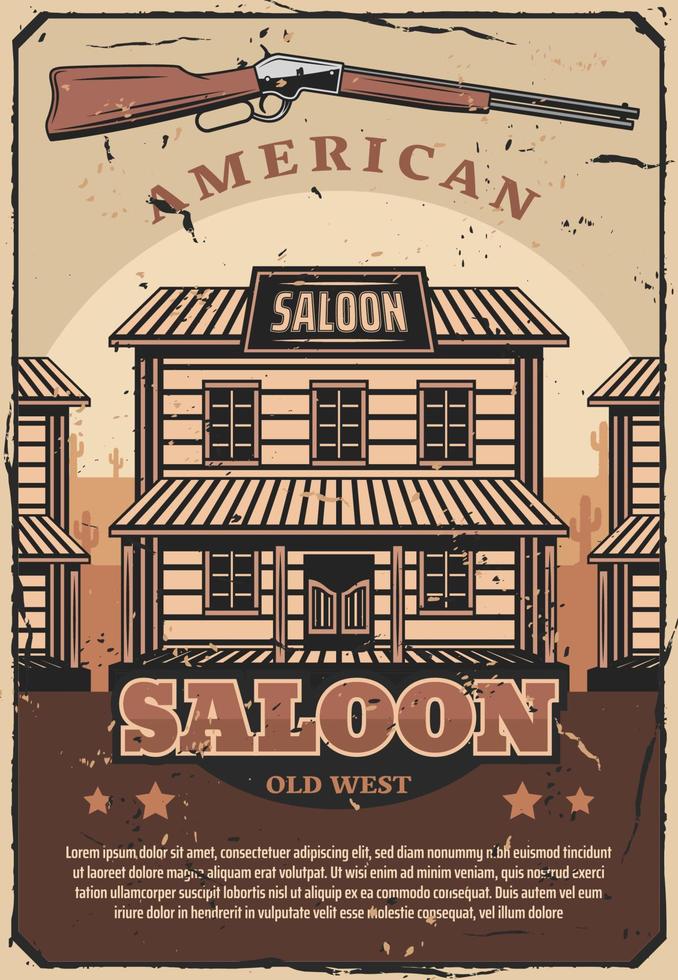 Wild West retro poster, American saloon and gun vector