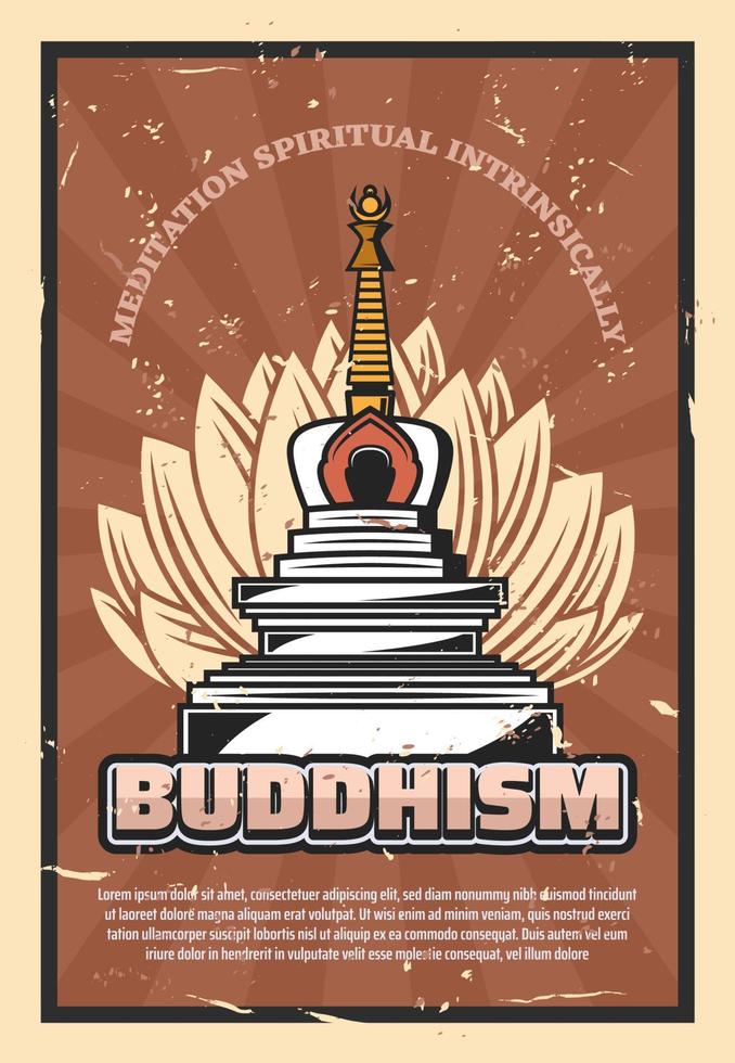 Buddhism religion, stupa and lotus flower vector