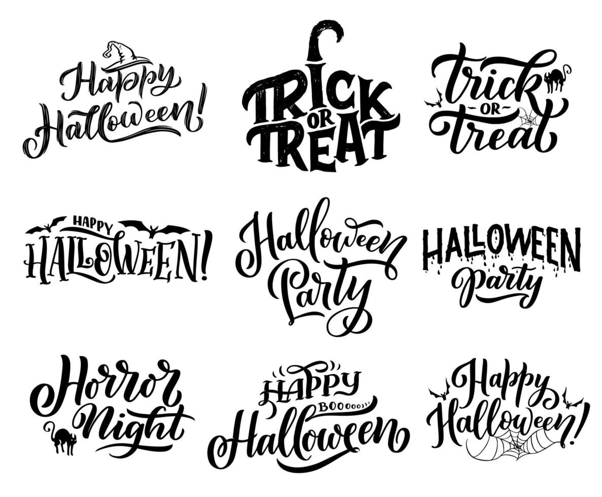 Halloween icons with greeting wishes lettering vector