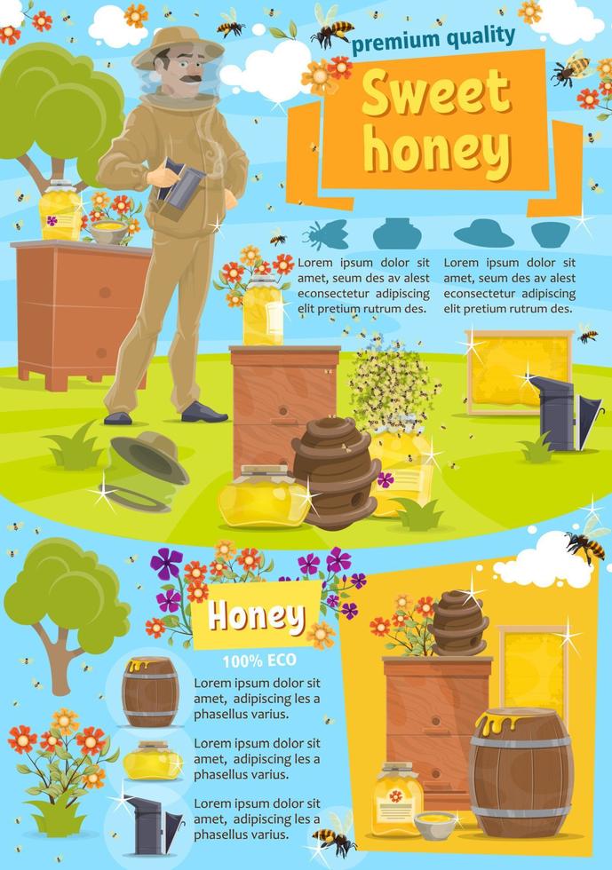 Natural honey and beekeeping, vector