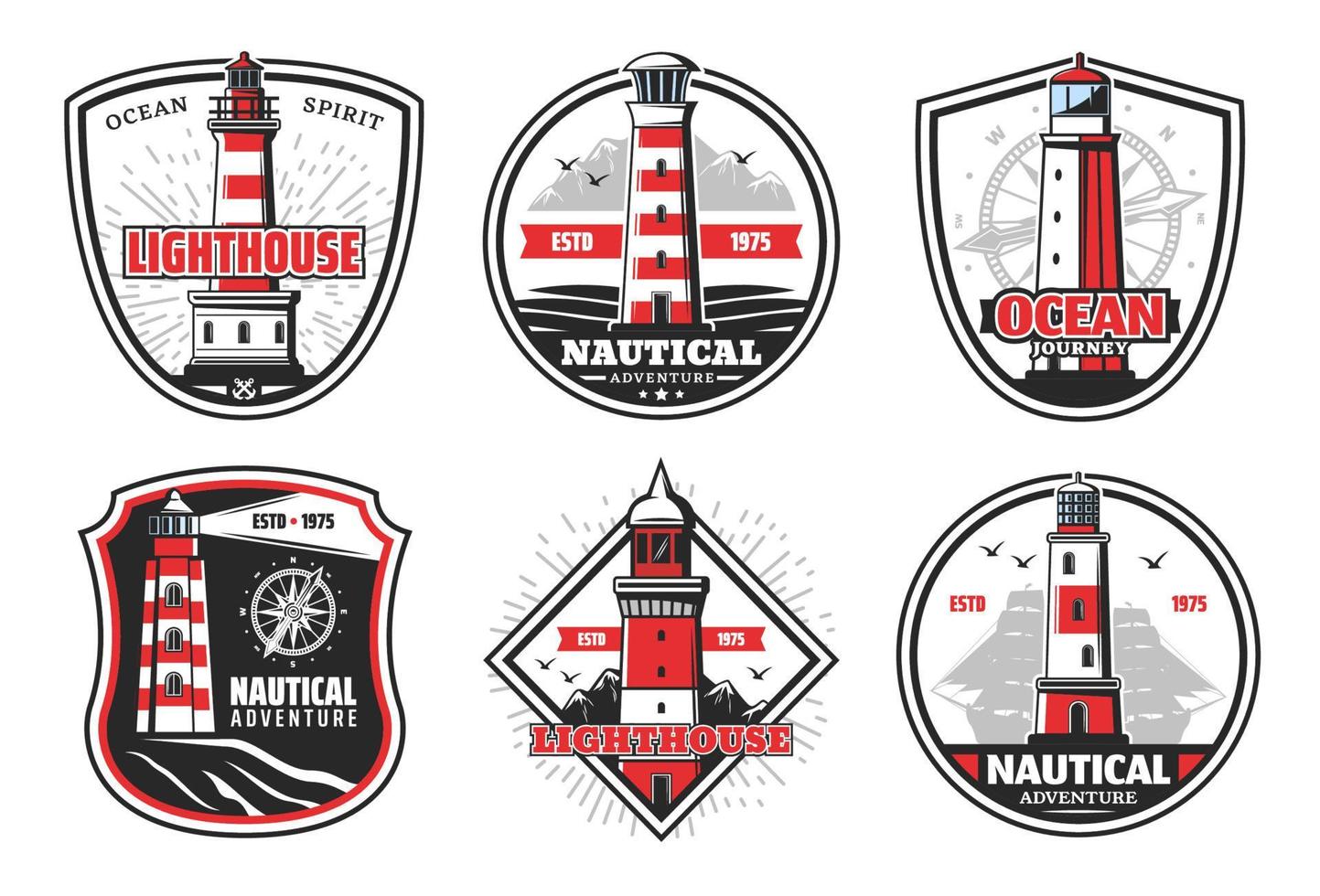 Nautical beacons and lighthouse on cliff vector