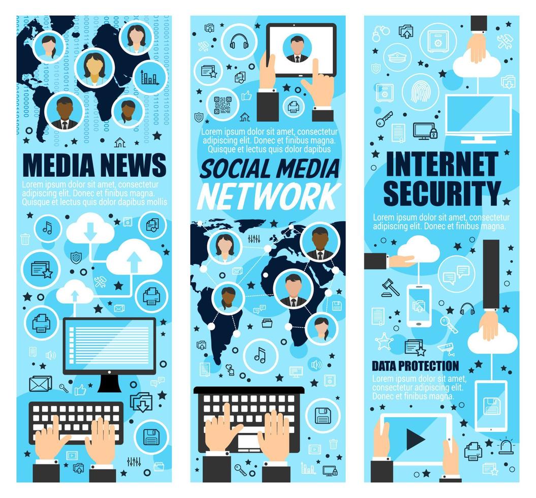 Social mass media and internet security vector