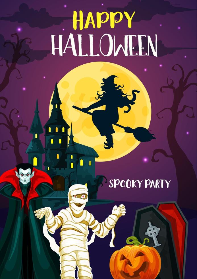 Halloween banner of horror party invitation design vector