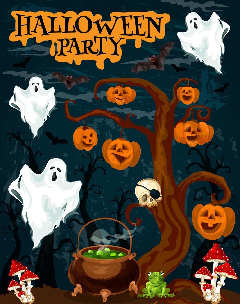 banner de invitación de fiesta de halloween con fantasma de miedo vector