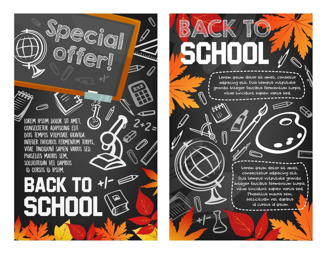 Back to School vector sale promo offer posters