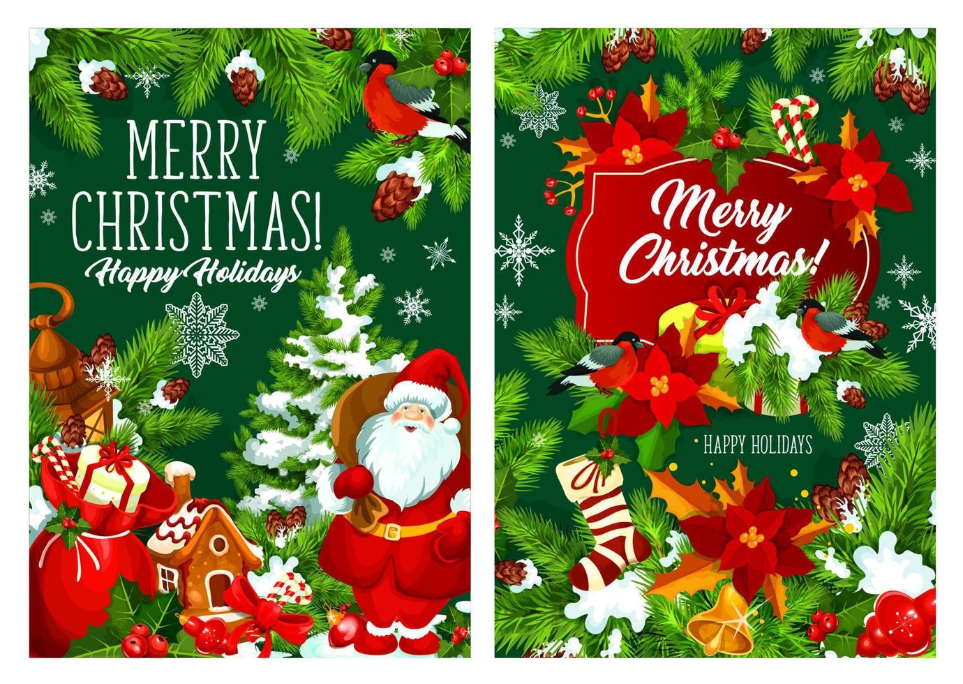 Christmas trees, decorations and Santa vector