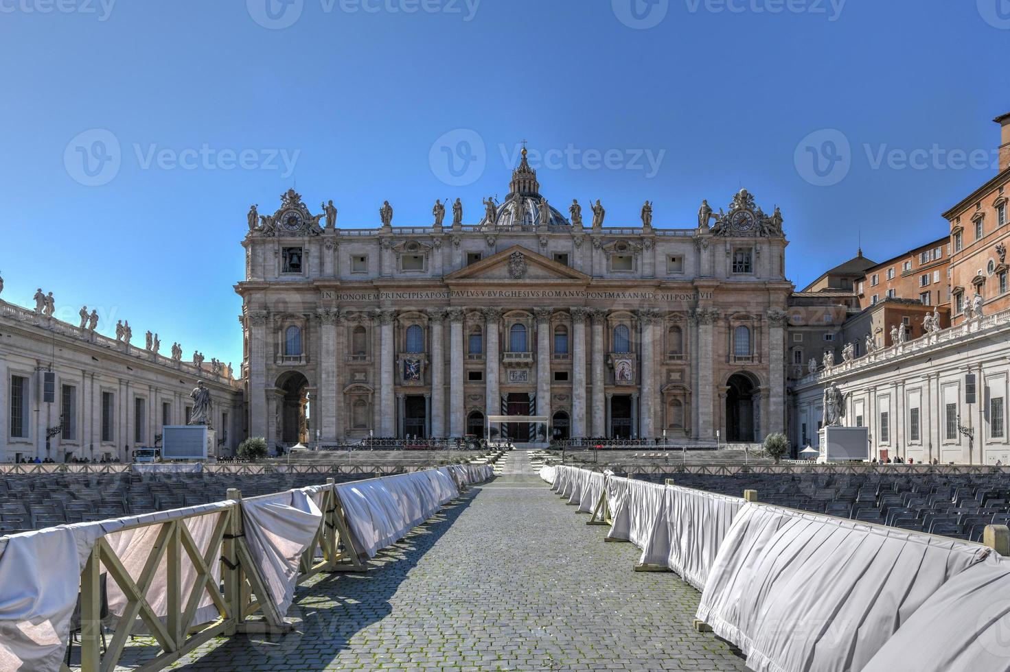 Saint Peter's Basilica and square in preparation for Easter celebration in the Vatican City. photo