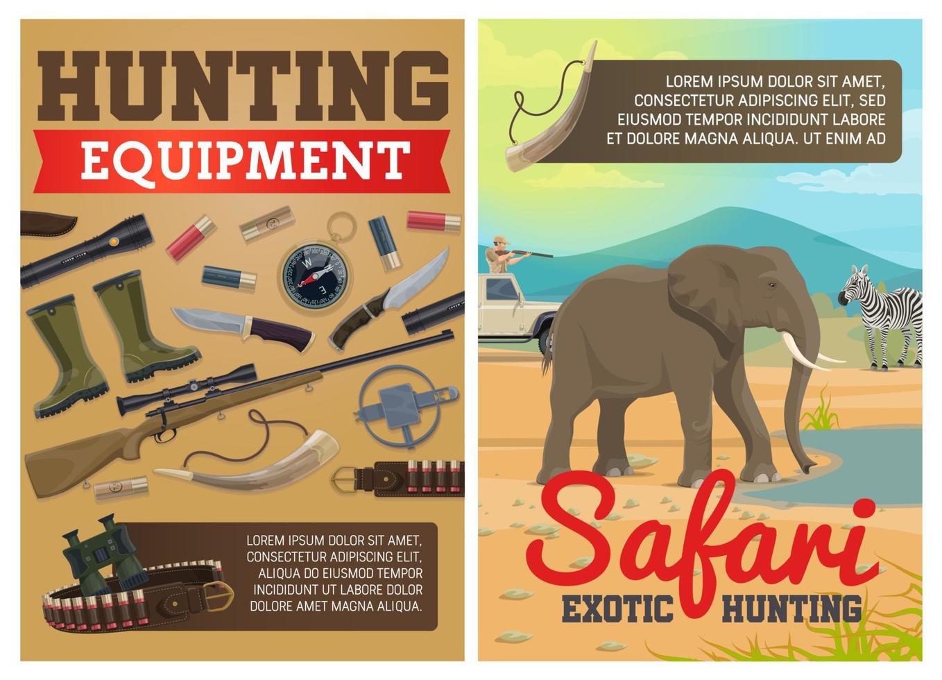Hunting ammo, African safari animals vector