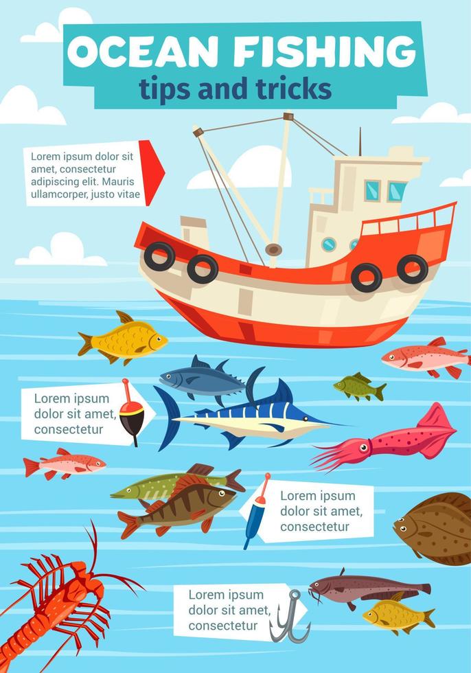 Sea fishery boat and fisherman fish catch vector