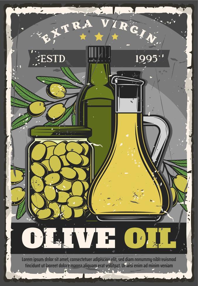 Natural olive oil in bottle, jug or preserved vector