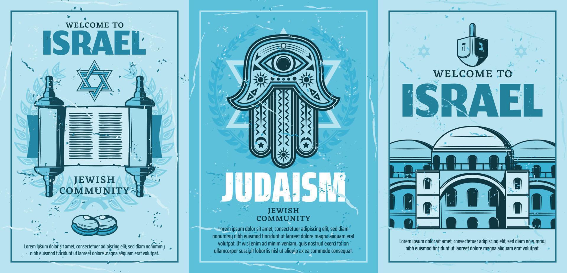 israel y el judaísmo carteles retro iconos sagrados signos vector