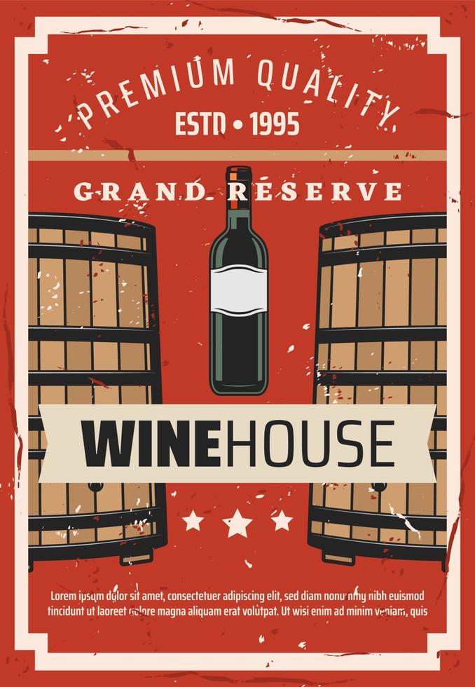 Wine house, winemaking bottle and barrel vector