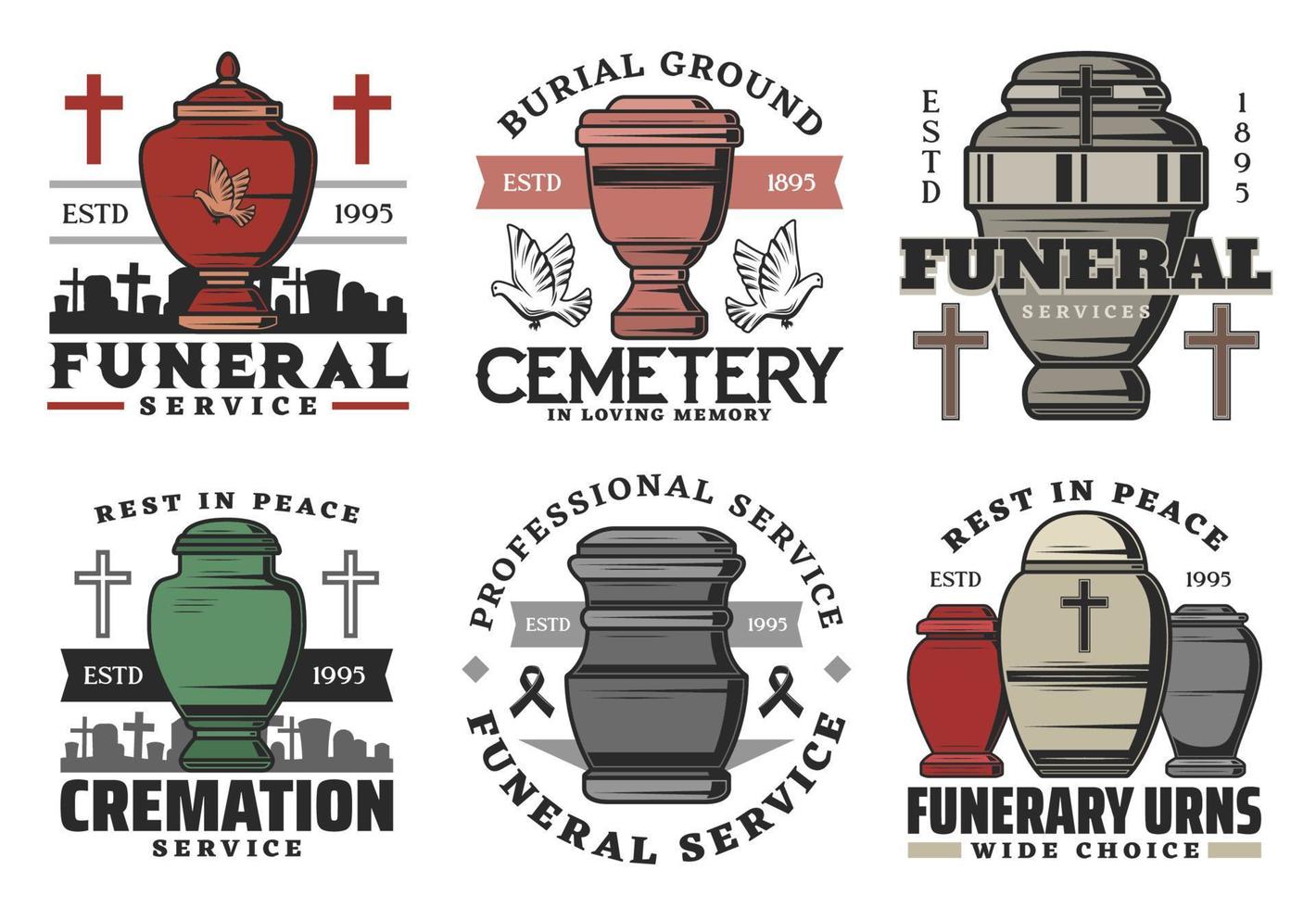 Funeral service, funerary urn columbarium vector