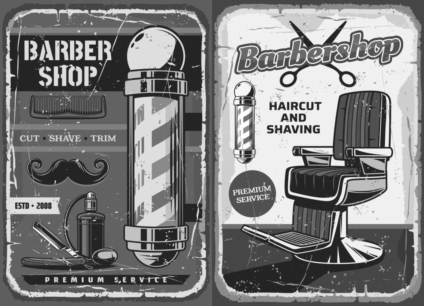 salón de afeitado de bigote y barba de barbería vector