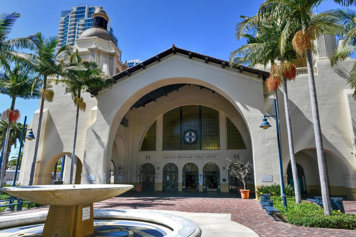 San Diego, California - July 19, 2020 -  Union Station in San Diego, USA. The Spanish Colonial Revival style station opened on March 8, 1915 as Santa Fe Depot. photo