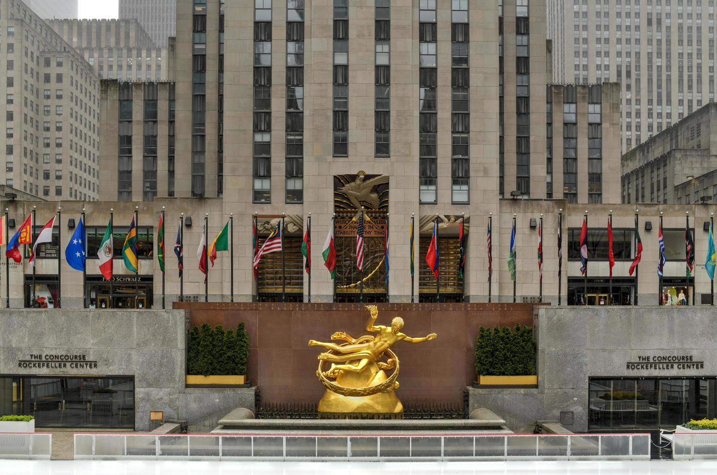 New York City - Mar 29, 2020 -  Empty Rockefeller Center and ice rink during the Coronavirus epidemic in New York City. photo