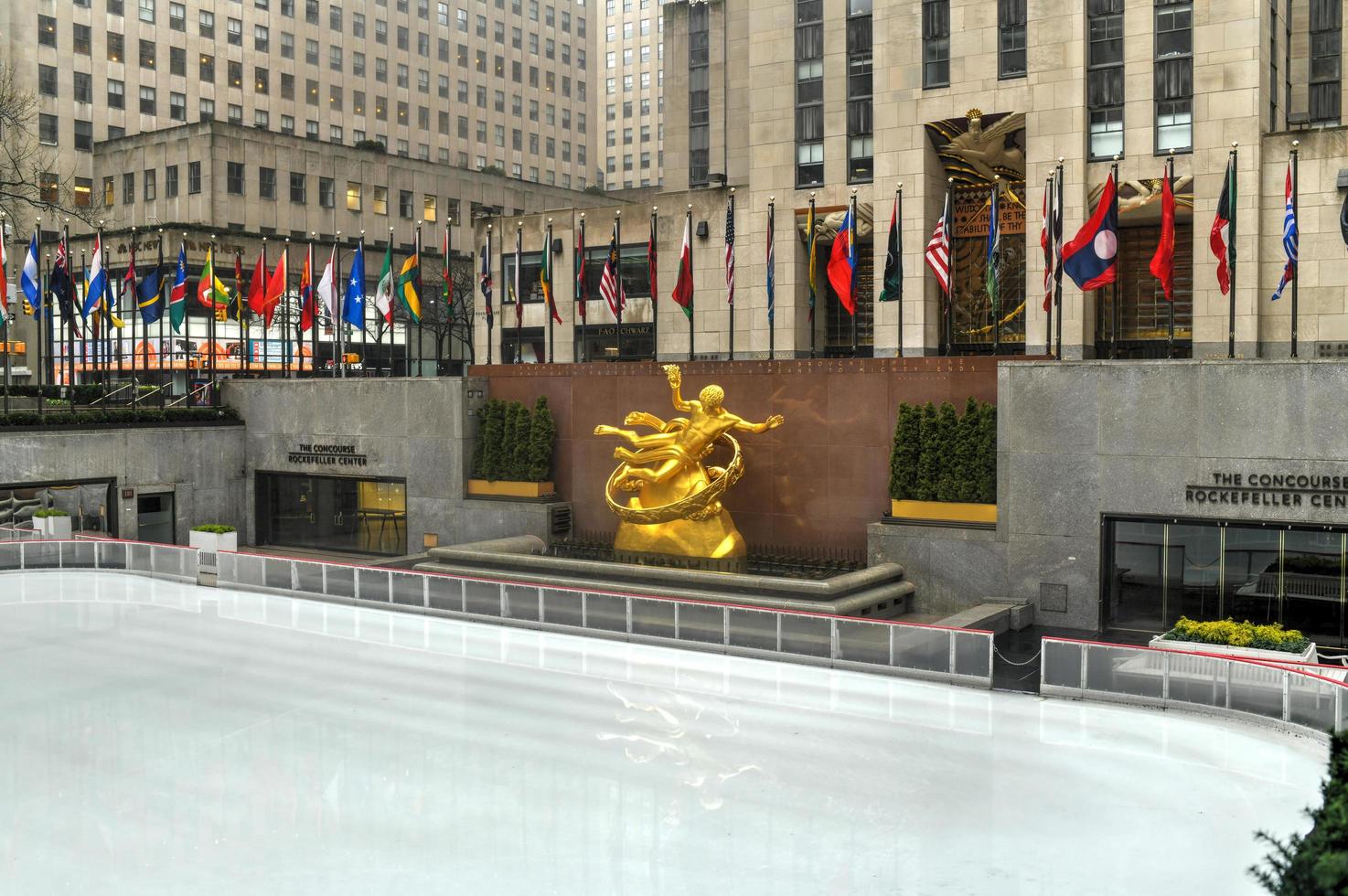 New York City - Mar 29, 2020 -  Empty Rockefeller Center and ice rink during the Coronavirus epidemic in New York City. photo