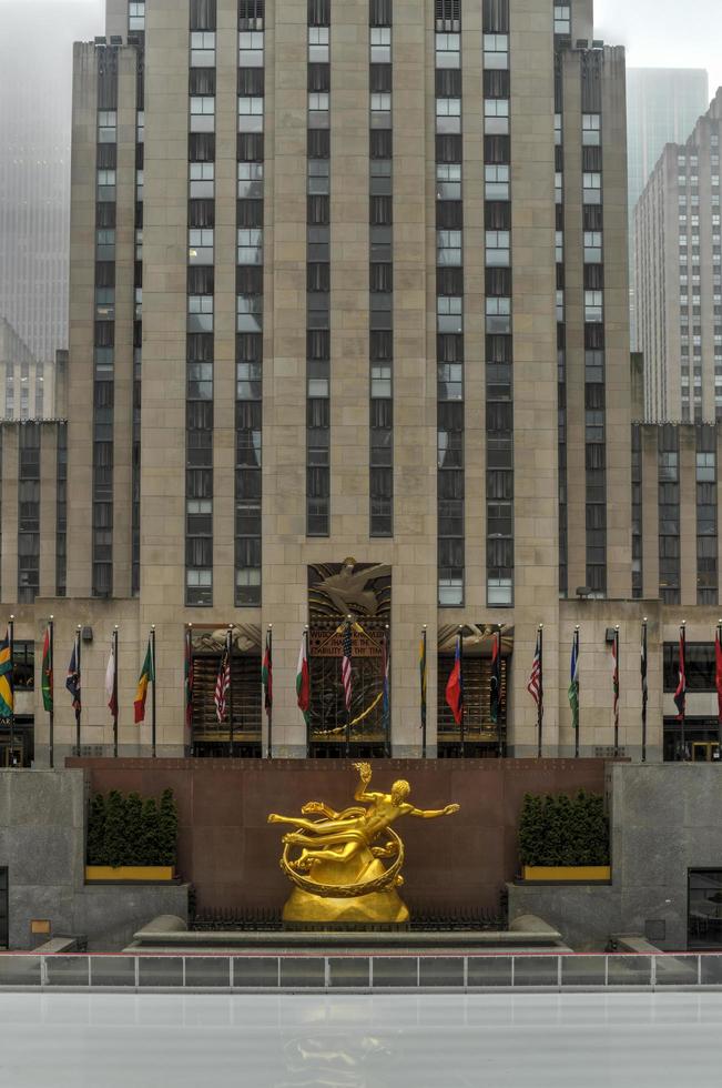 New York City - Mar 29, 2020 -  Empty Rockefeller Center and ice rink during the Coronavirus epidemic in New York City. photo