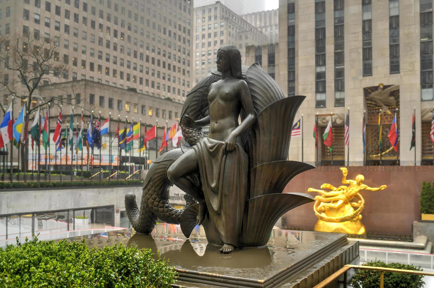 New York City - Mar 29, 2020 -  Empty Rockefeller Center and ice rink during the Coronavirus epidemic in New York City. photo