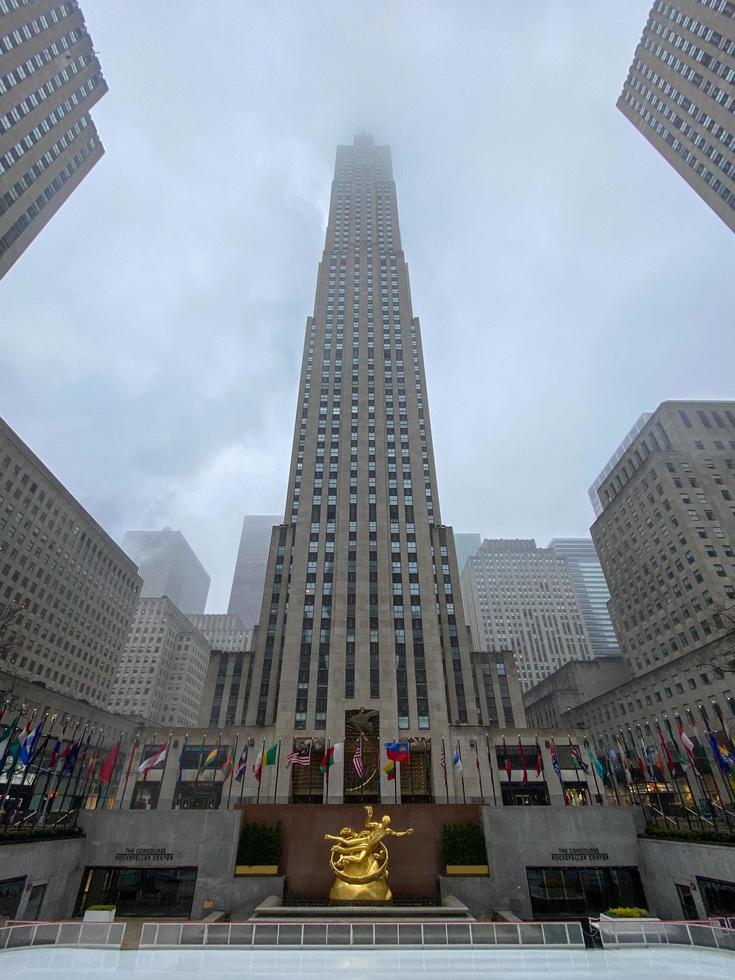 New York City - Mar 29, 2020 -  Empty Rockefeller Center and ice rink during the Coronavirus epidemic in New York City. photo