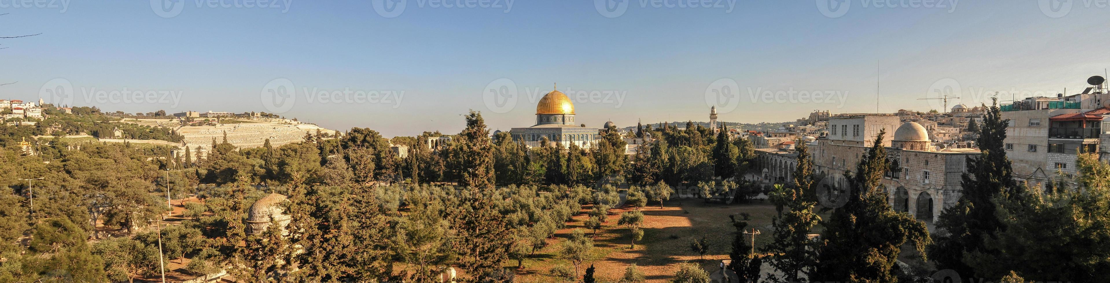 Dome of the Rock, Temple Mount. Panoramic view from Lutheran Church of the Redeemer. photo