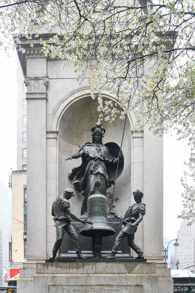 New York City - Mar 29, 2020 -  Memorial to James Gordon Bennet, the founder, editor and publisher of the New York Herald and a major figure in the history of American newspapers. photo