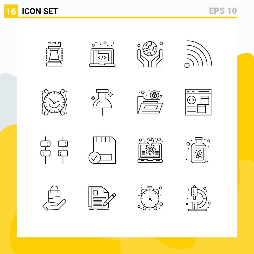 16 Creative Icons Modern Signs and Symbols of clock news software feed planet Editable Vector Design Elements