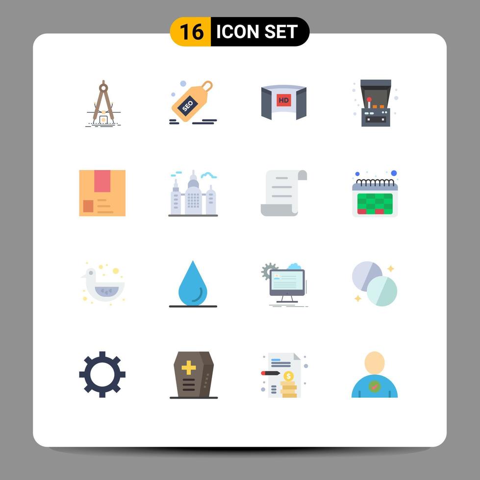 Pictogram Set of 16 Simple Flat Colors of game arcade machine discount hd screen Editable Pack of Creative Vector Design Elements
