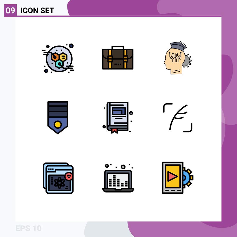 9 Universal Filledline Flat Colors Set for Web and Mobile Applications education rank management military army Editable Vector Design Elements