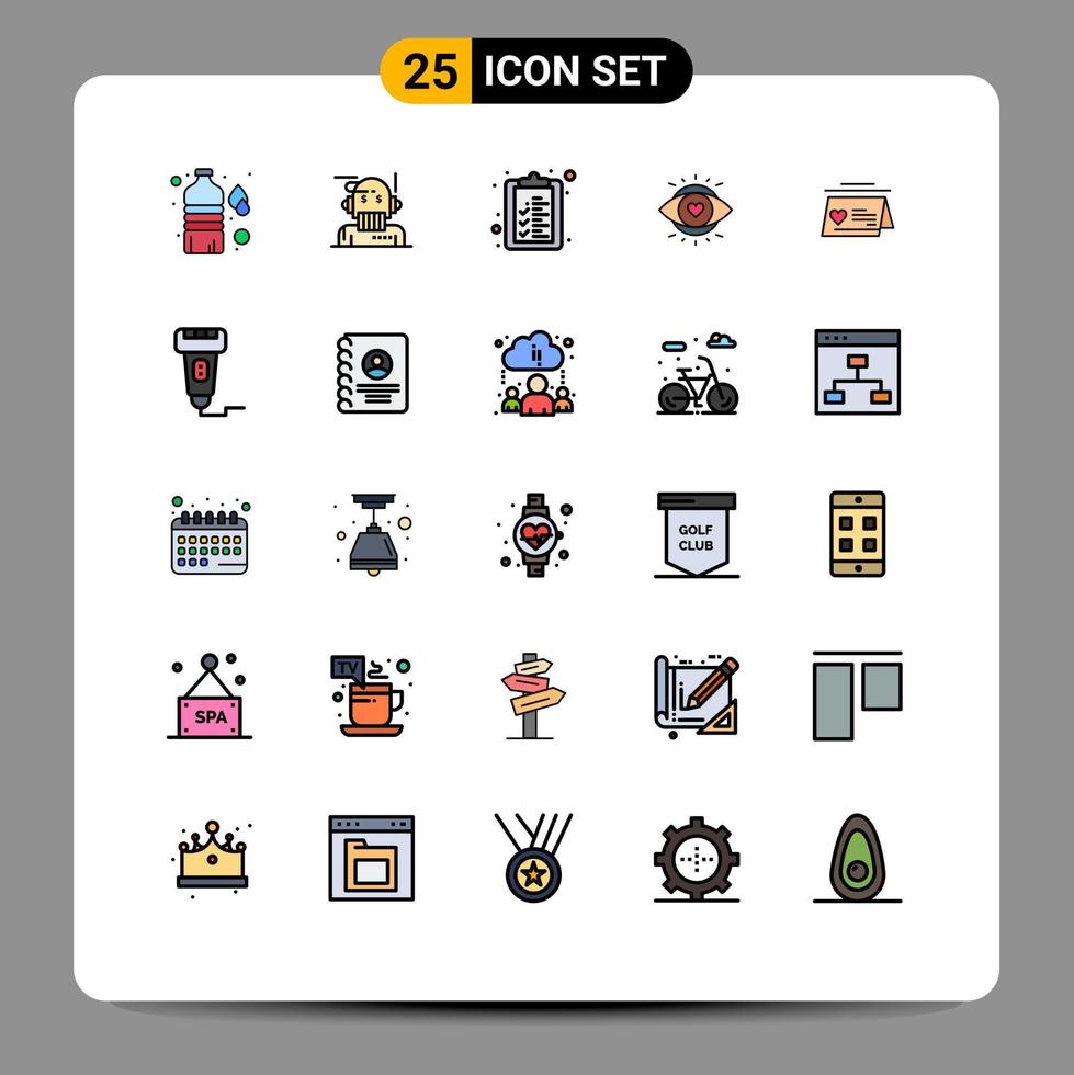 Filled line Flat Color Pack of 25 Universal Symbols of married calendar check list light eyes Editable Vector Design Elements