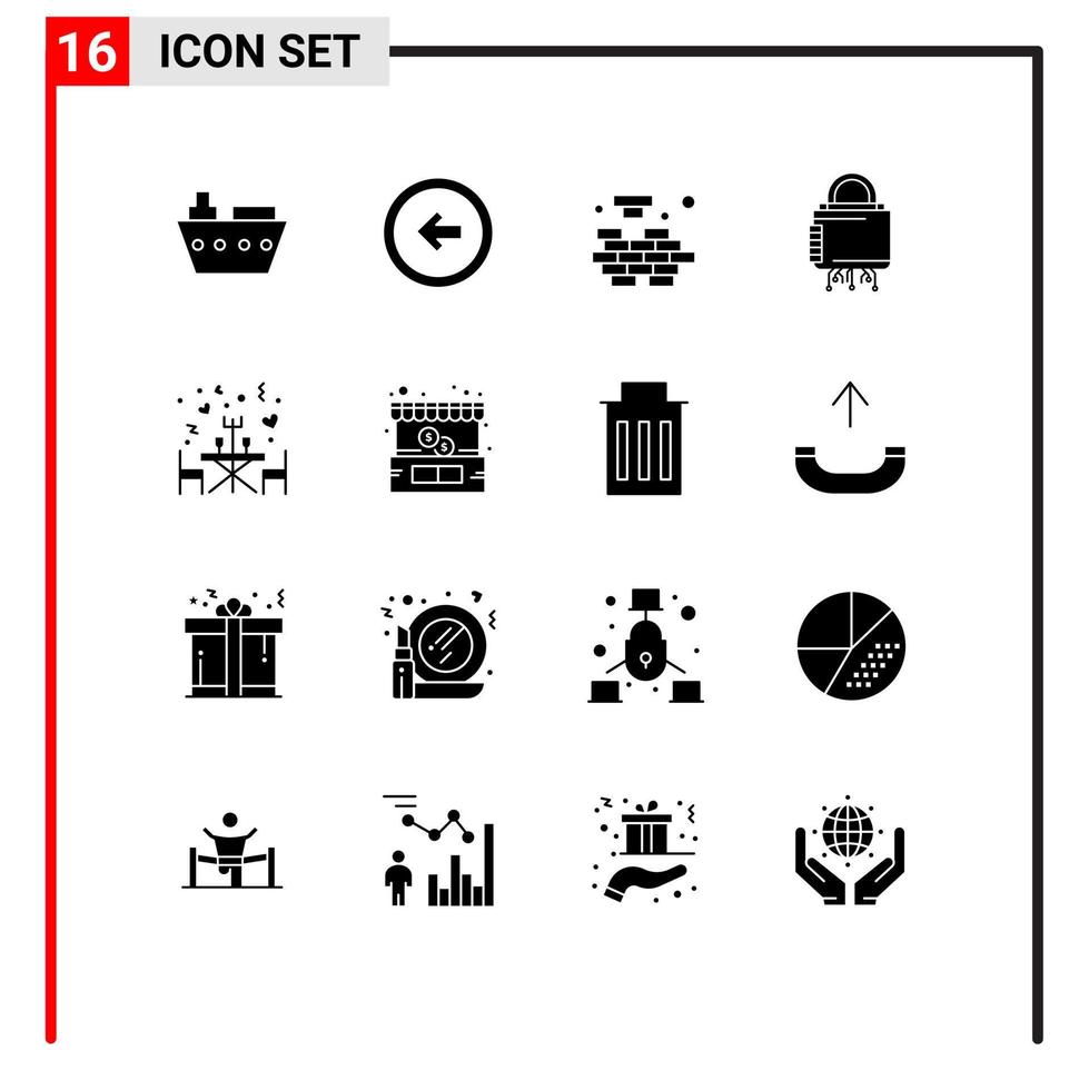 Pictogram Set of 16 Simple Solid Glyphs of secure lock left cyber solving Editable Vector Design Elements