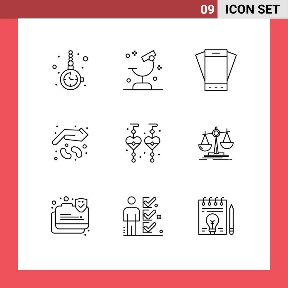 Modern Set of 9 Outlines Pictograph of garden agriculture research tilt phone Editable Vector Design Elements