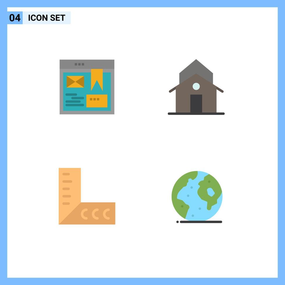 Set of 4 Commercial Flat Icons pack for layout geometry website house tools Editable Vector Design Elements