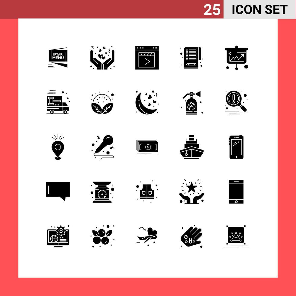 Universal Icon Symbols Group of 25 Modern Solid Glyphs of projector clipboard love checklist interface Editable Vector Design Elements