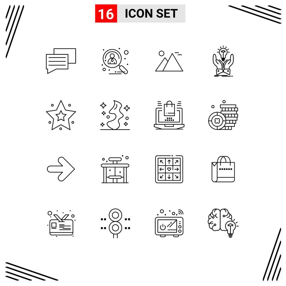 Modern Set of 16 Outlines Pictograph of hands creative egypt ideas sun Editable Vector Design Elements