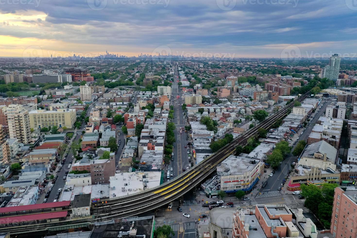 Brooklyn, NY - May 30, 2020 -  Subway tracks along southern Brooklyn, serving Coney Island, Brighton Beach, Ocean Parkway and Sheepshead Bay. photo