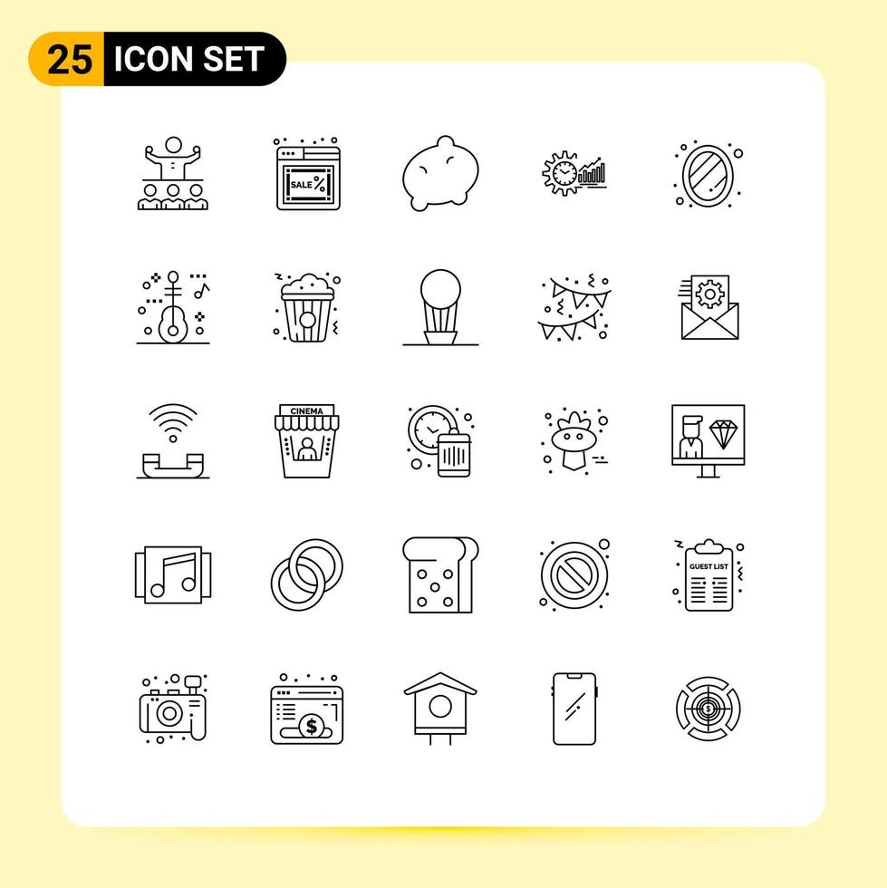 Universal Icon Symbols Group of 25 Modern Lines of schedule graphs online analytics vegetable Editable Vector Design Elements
