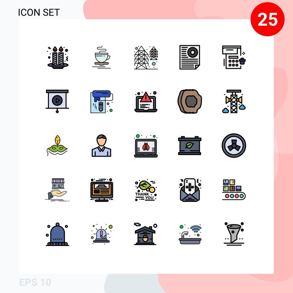 paquete de iconos de vector de stock de 25 signos y símbolos de línea para elementos de diseño de vector editables de datos de carta de electricidad de página de calendario