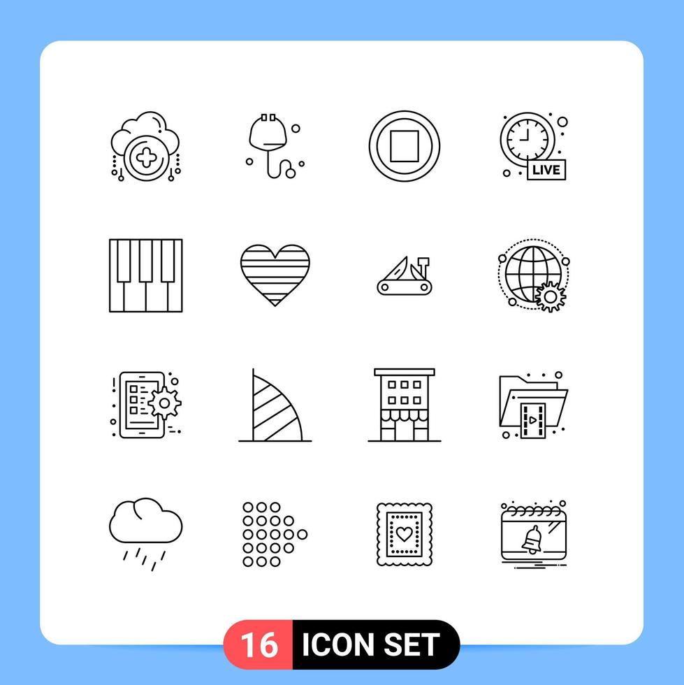 16 Creative Icons Modern Signs and Symbols of heart music music keyboard time Editable Vector Design Elements