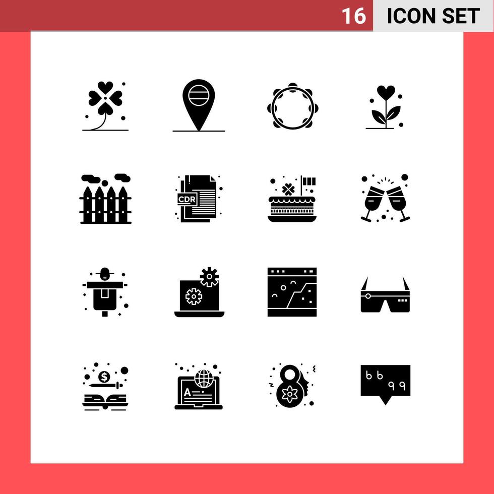 16 Universal Solid Glyphs Set for Web and Mobile Applications cdr file heating music heart flower Editable Vector Design Elements