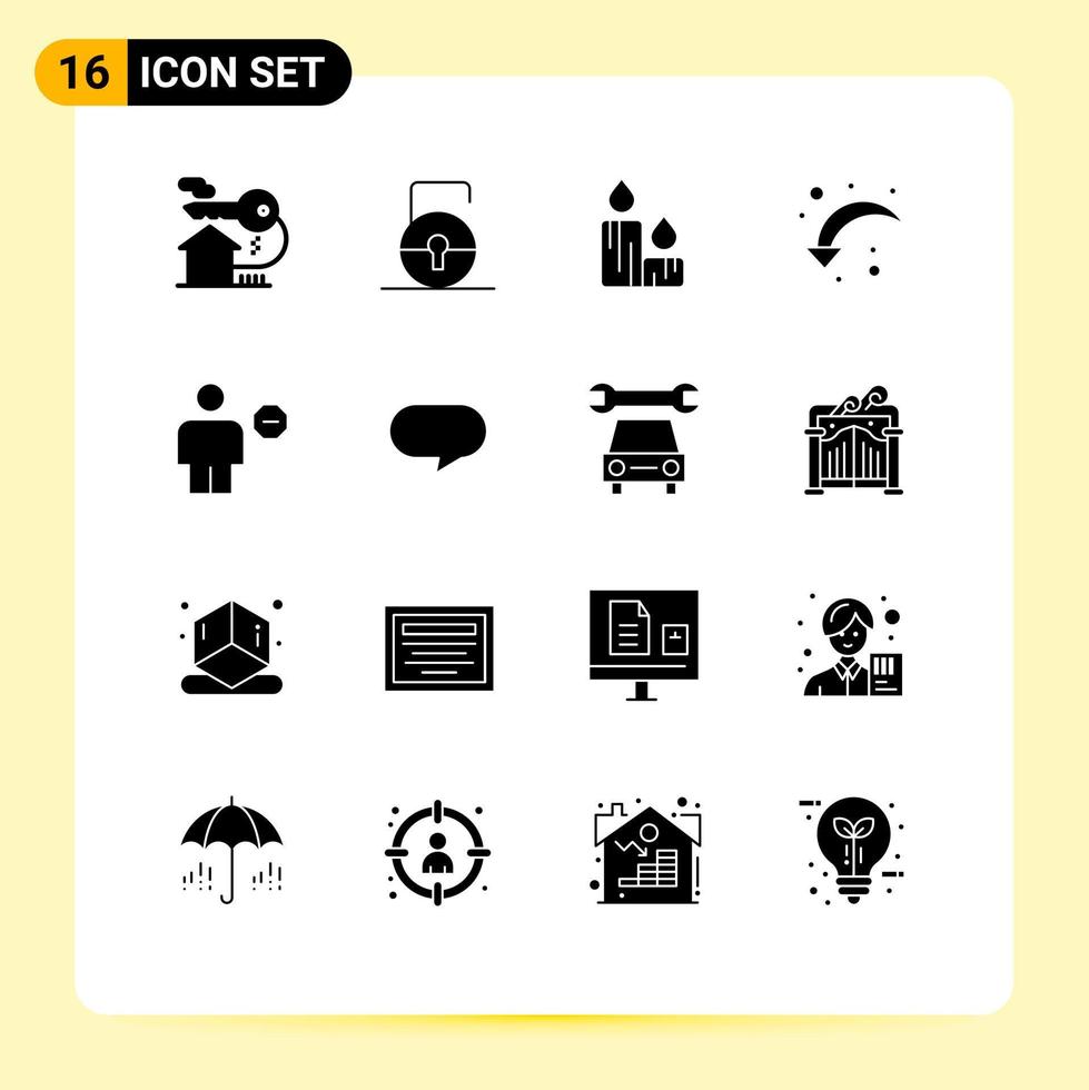 Editable Vector Line Pack of 16 Simple Solid Glyphs of block down left candle right arrow refresh Editable Vector Design Elements